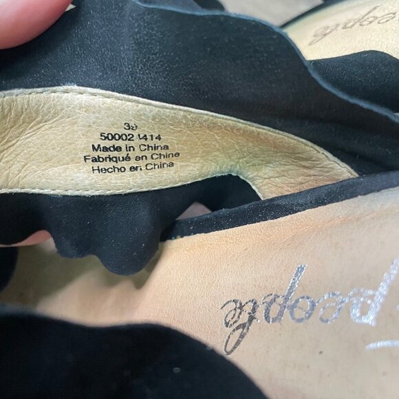 Free People Black Rosie Ruffle Heels Suede Size 39 Open Toe - Picture 7 of 12